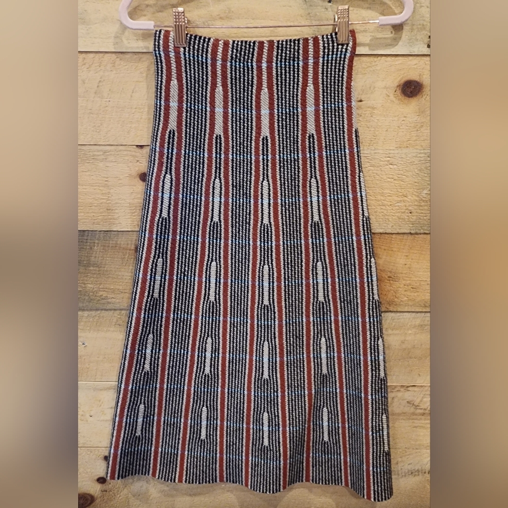Milano Vertical Stripe Midi Skirt in Rust, Black & Cream